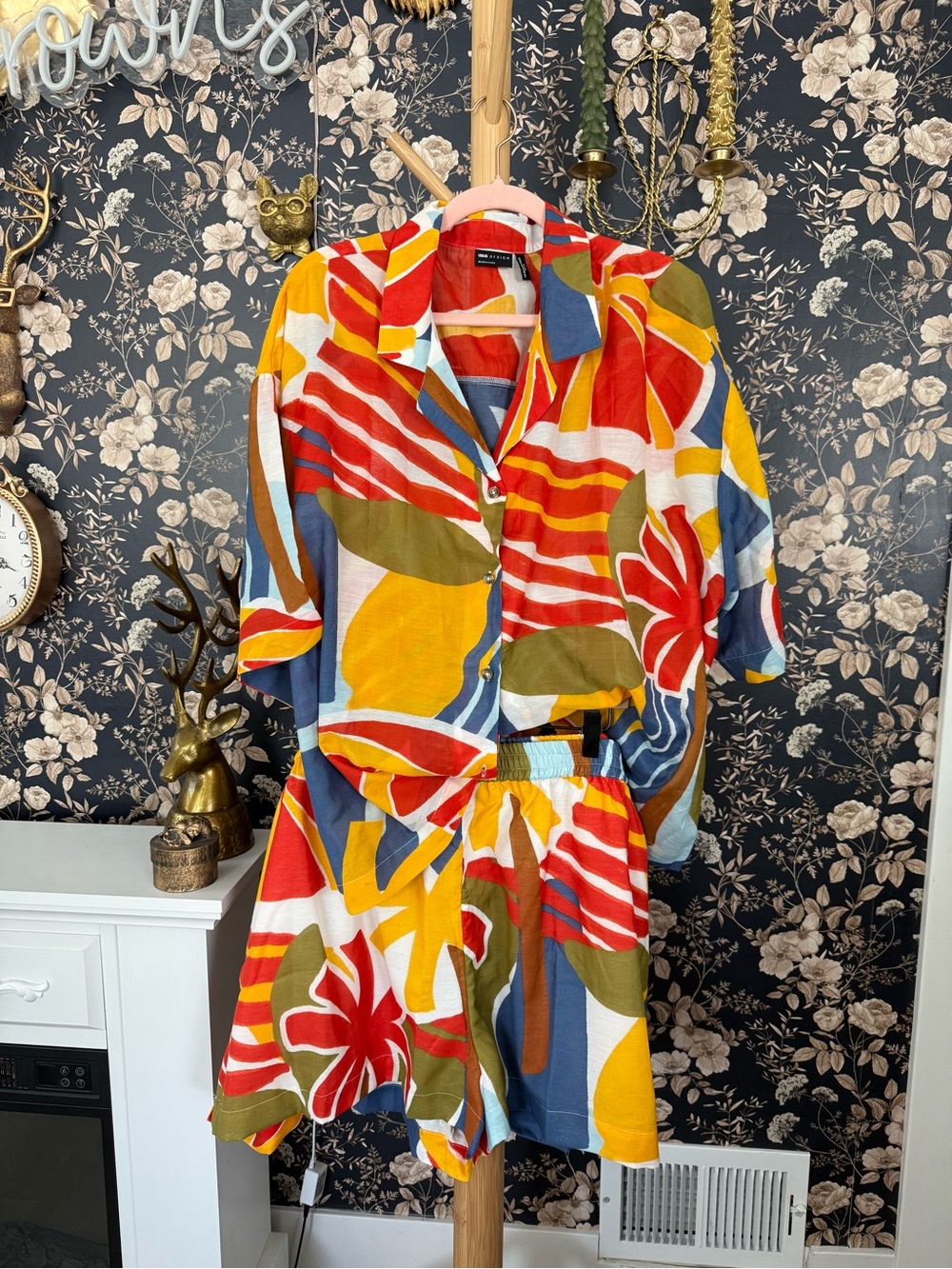 2-Piece Set: ASOS Curve Bright Colorblock Floral Set - Yellow, Red & Blue